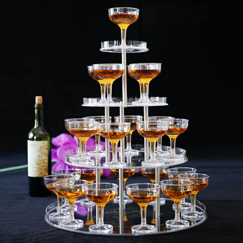 New wedding ceremony arrangement supplies four-layer round acrylic wine table cup tower with surrounding edge wedding champagne tower