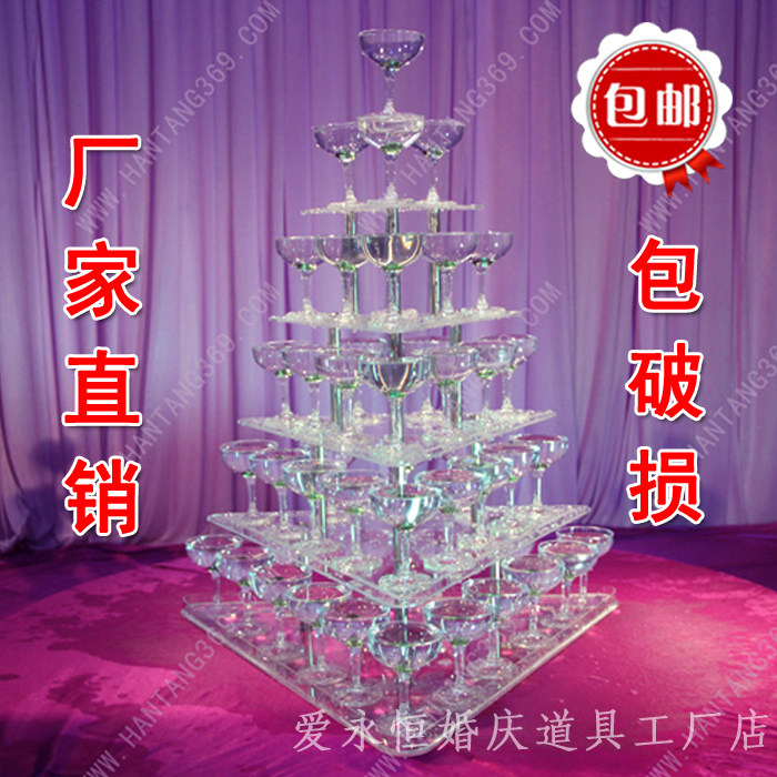 New champagne tower five-layer triangular wine tower candlestick wedding hotel stage props plastic champagne glass