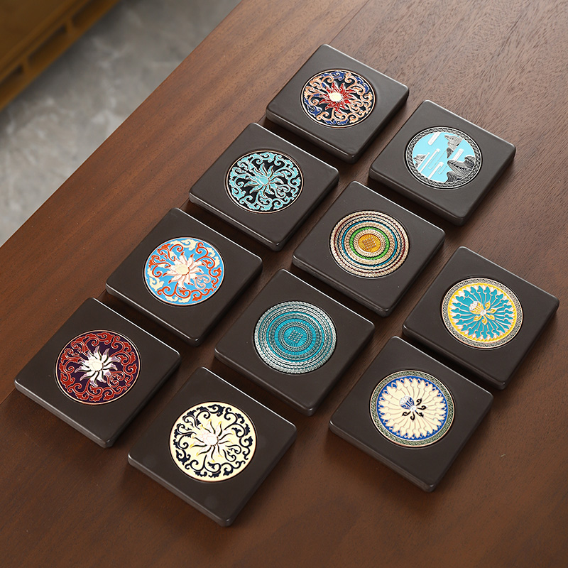 Cloisonne bakelite kung fu tea coaster tea ceremony tea set spare parts square anti-scalding heat insulation mat Japanese small bowl mat