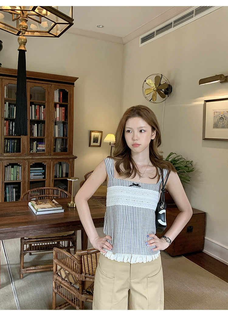 Tuuuh майка женская с квадратным вырезом в полоску без рукавов приталенная летняя