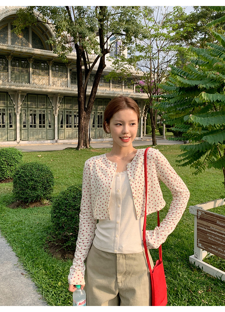 Tuuuh комплект из двух предметов: кардиган с длинными рукавами и топ без рукавов с круглым вырезом, кремовый цвет с мелким цветочным принтом для девушек