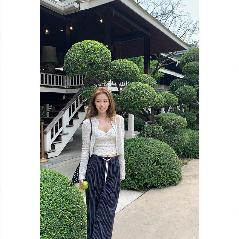 Tuuuh альбом для рисования мелкий цветочный принт круглый вырез кардиган с длинными рукавами женский корейский стиль тонкий короткий топ