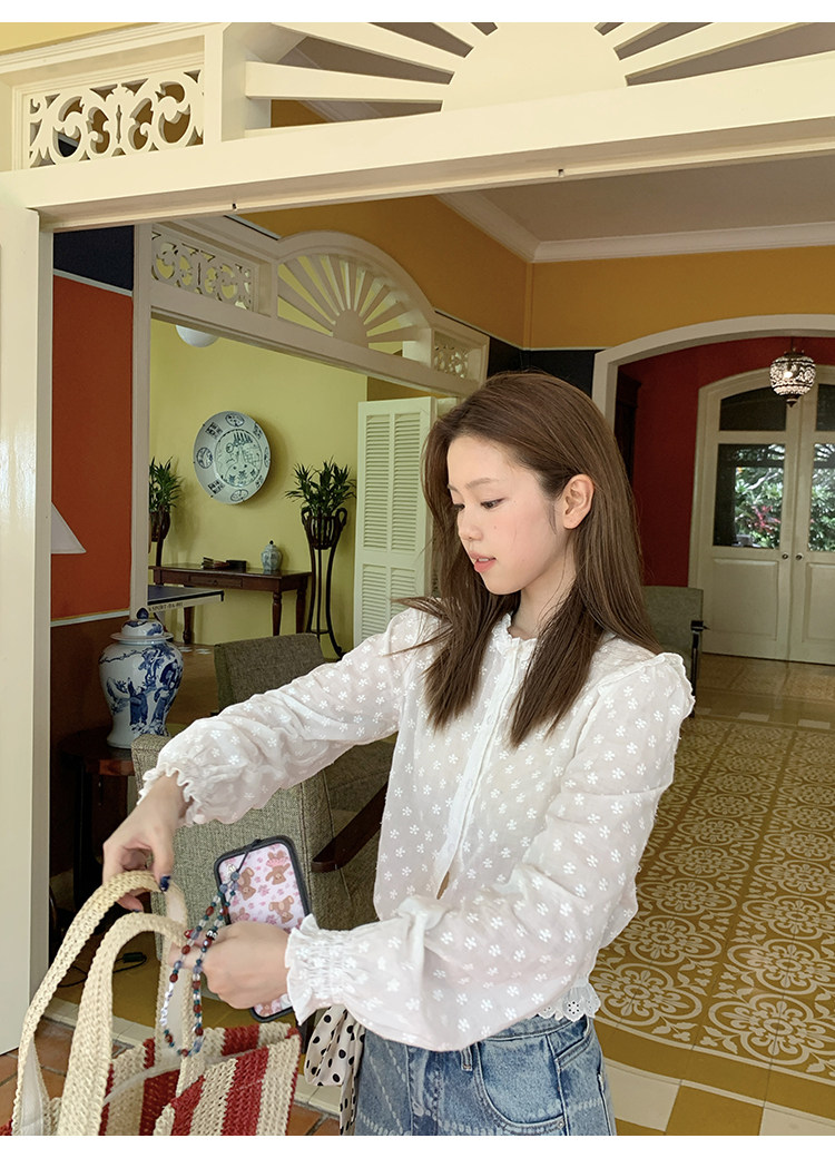 Tuuuh рубашка женская с французским кружевом круглый вырез длинный рукав весенняя новинка блузка базовая