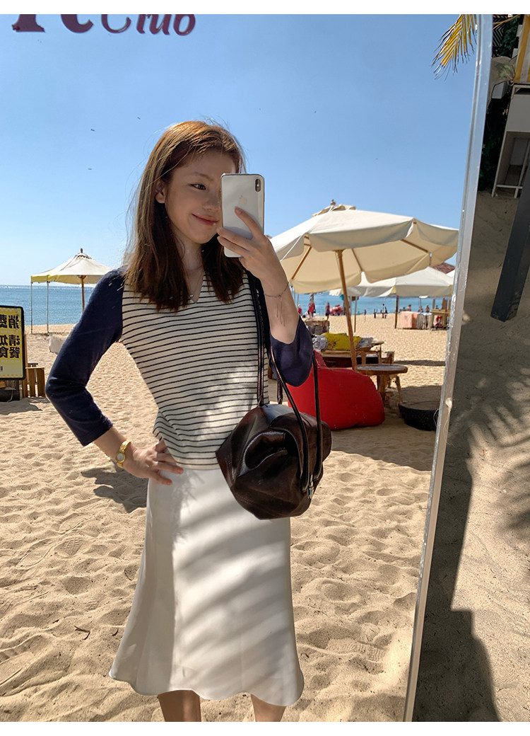 Tuuuh атласная юбка-миди женская весенне-летняя корейский стиль нежная струящаяся стройнящая универсальная короткая юбка