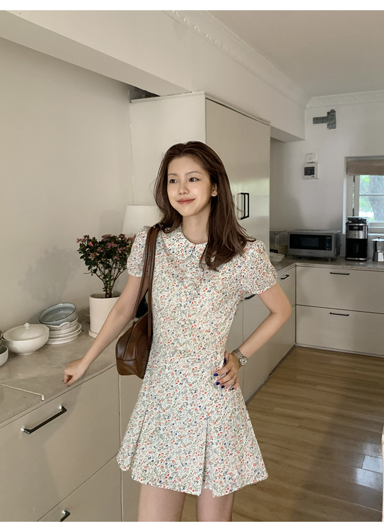 Tuuuh платье с воротником-жабо, рукавами-буфами и цветочным принтом женское весенне-летнее корейский стиль школьный стройнящее милое