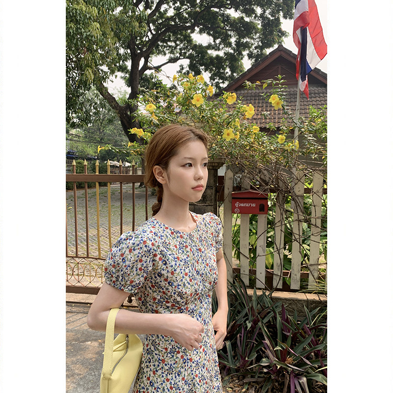 Tuuuh летнее платье с французским цветочным принтом, винтажное приталенное короткое А-силуэта с короткими рукавами для женщин