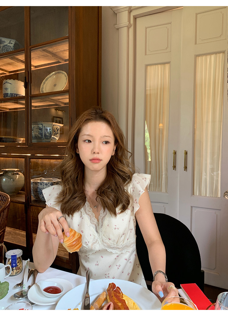 Tuuuh летнее платье с цветочным принтом, V-образный вырез, кружевные вставки, короткие рукава