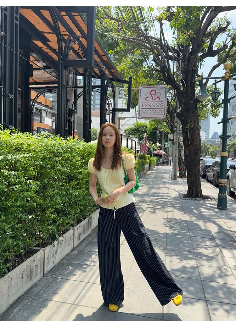 Tuuuh рубашка женская с короткими рукавами и квадратным вырезом со складками светло-желтая нежного стиля