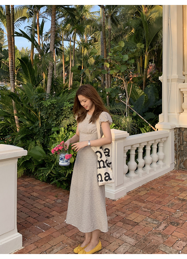 Tuuuh летнее платье с круглым вырезом и цветочным принтом, французские рукава-буфы, короткий рукав, универсальное платье средней длины