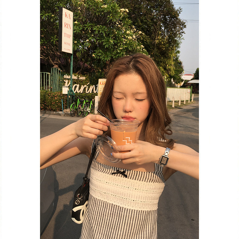 Tuuuh майка женская с квадратным вырезом в полоску без рукавов приталенная летняя