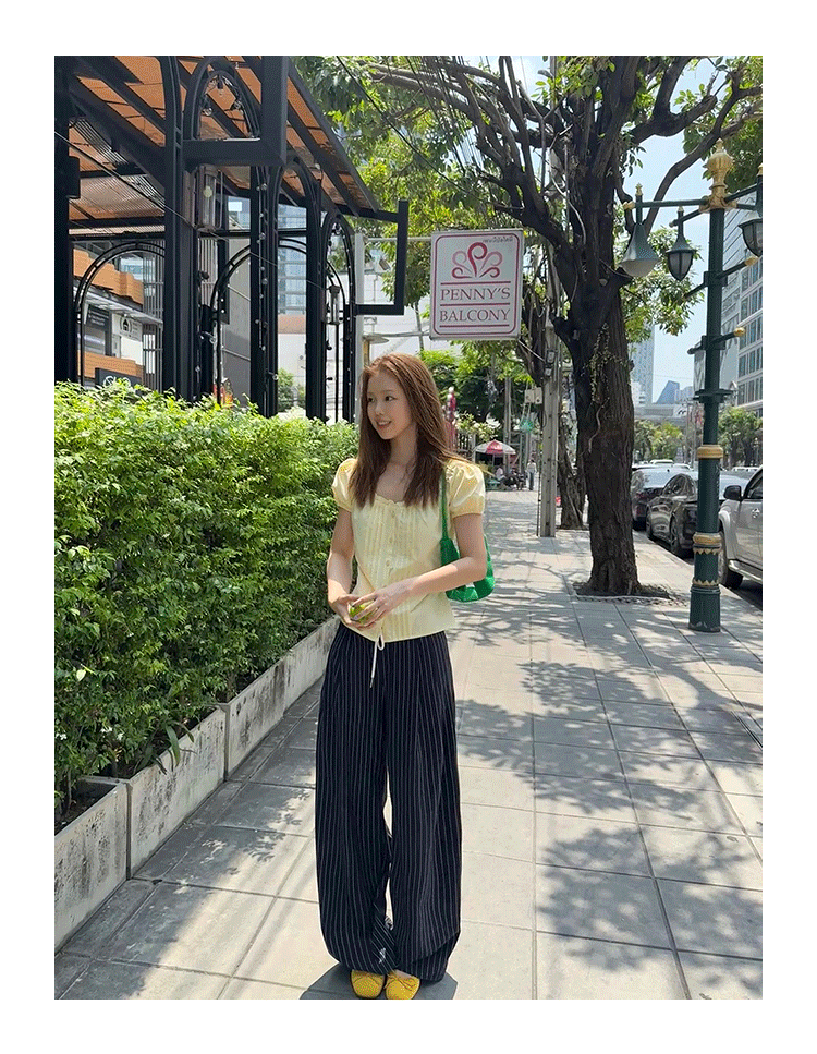 Tuuuh рубашка женская с короткими рукавами и квадратным вырезом со складками светло-желтая нежного стиля