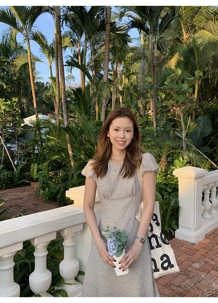 Tuuuh летнее платье с круглым вырезом и цветочным принтом, французские рукава-буфы, короткий рукав, универсальное платье средней длины