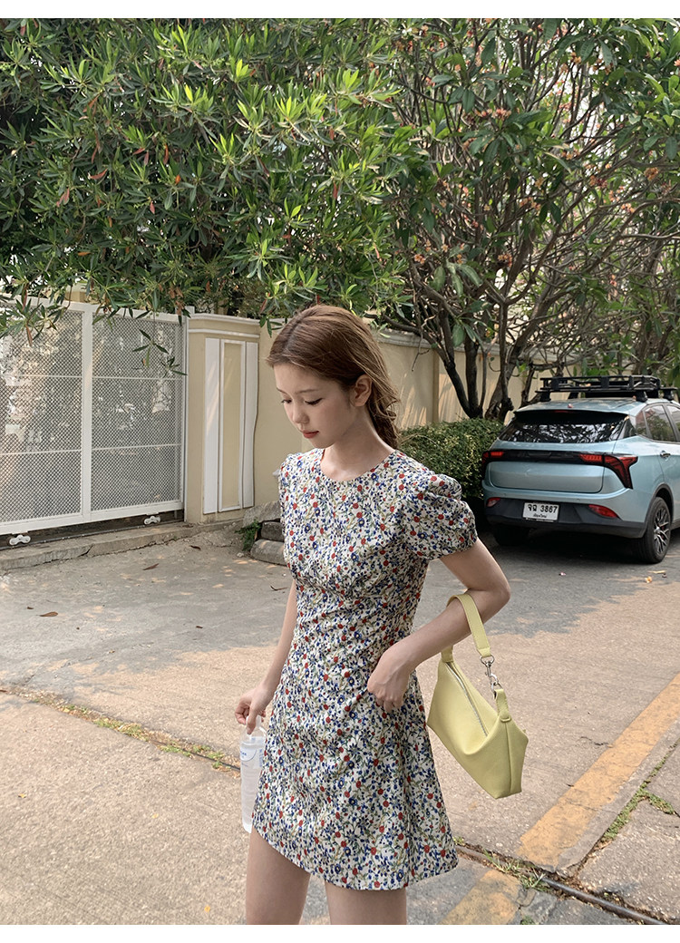 Tuuuh летнее платье с французским цветочным принтом, винтажное приталенное короткое А-силуэта с короткими рукавами для женщин