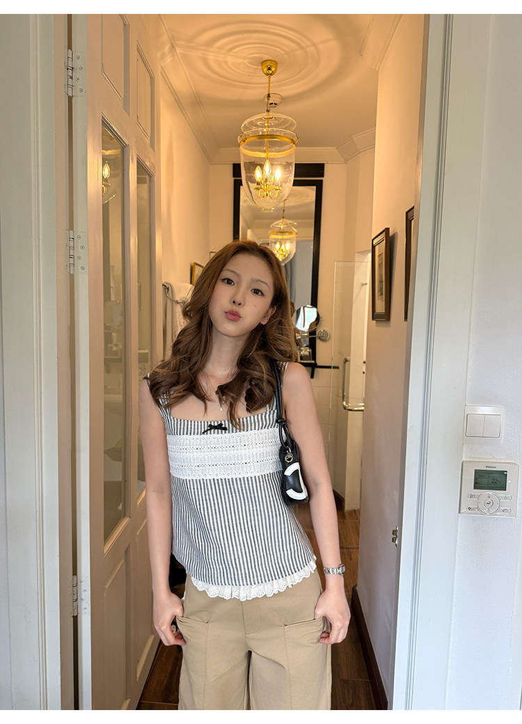 Tuuuh майка женская с квадратным вырезом в полоску без рукавов приталенная летняя