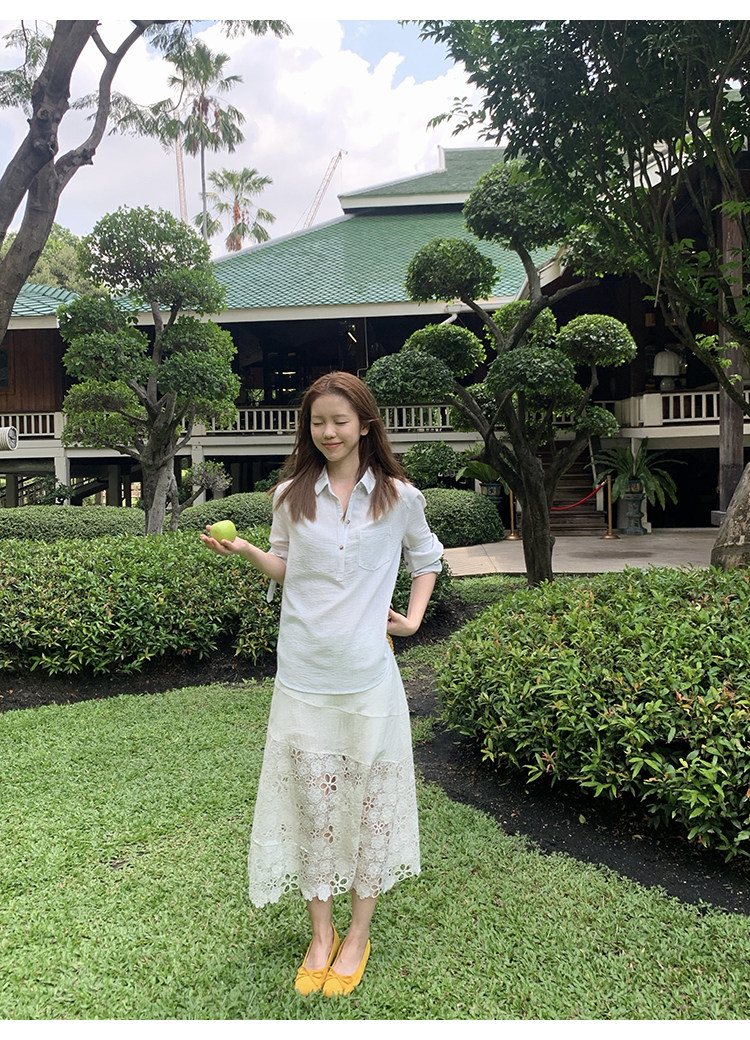 Tuuuh юбка полусолнце женская с высокой талией средней длины А-силуэт молочно-белая с кружевными цветочными вставками