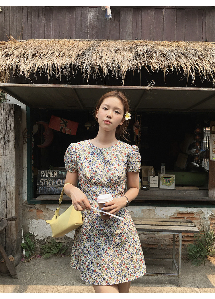 Tuuuh летнее платье с французским цветочным принтом, винтажное приталенное короткое А-силуэта с короткими рукавами для женщин
