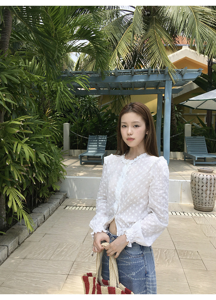 Tuuuh рубашка женская с французским кружевом круглый вырез длинный рукав весенняя новинка блузка базовая