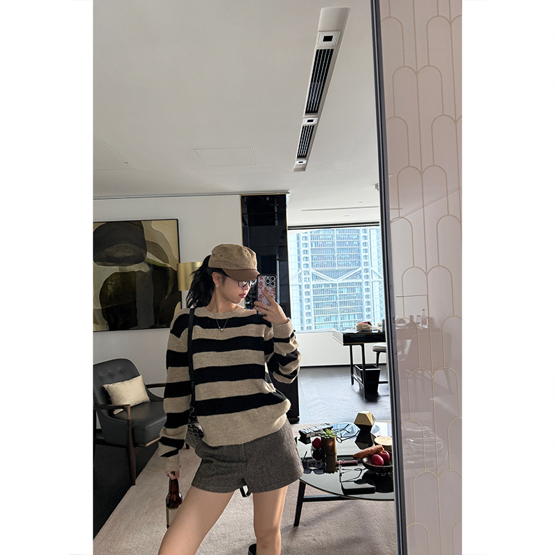 Tuuuh Picture Book [Berkeley Stripes] Classic Striped Wool Blend Knit Sweater for Women, Autumn Commuting Sweater