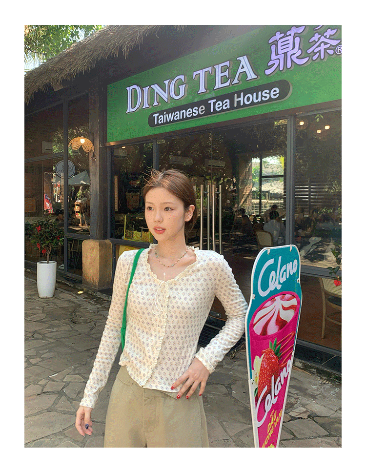 Tuuuh женский тонкий вязаный кардиган с длинными рукавами и цветочным принтом, приталенный с круглым вырезом