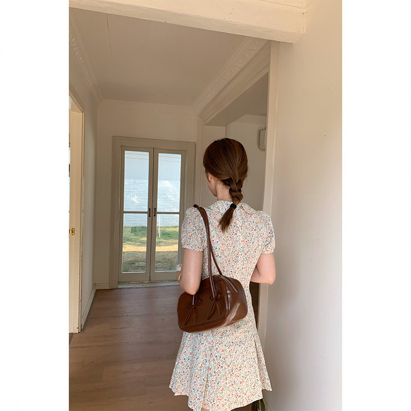 Tuuuh платье с воротником-жабо, рукавами-буфами и цветочным принтом женское весенне-летнее корейский стиль школьный стройнящее милое