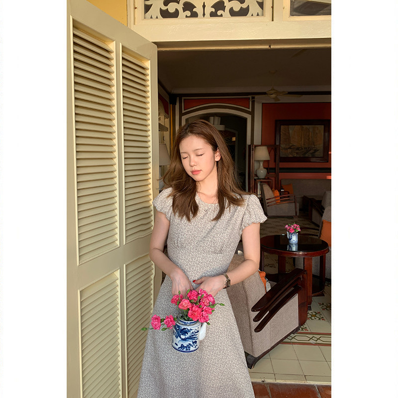 Tuuuh летнее платье с круглым вырезом и цветочным принтом, французские рукава-буфы, короткий рукав, универсальное платье средней длины