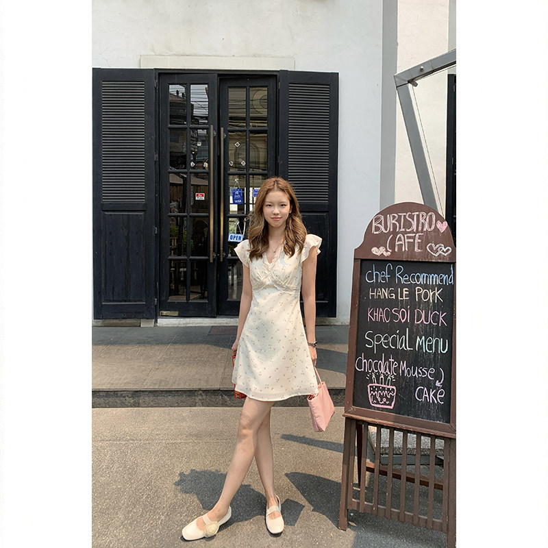 Tuuuh летнее платье с цветочным принтом, V-образный вырез, кружевные вставки, короткие рукава