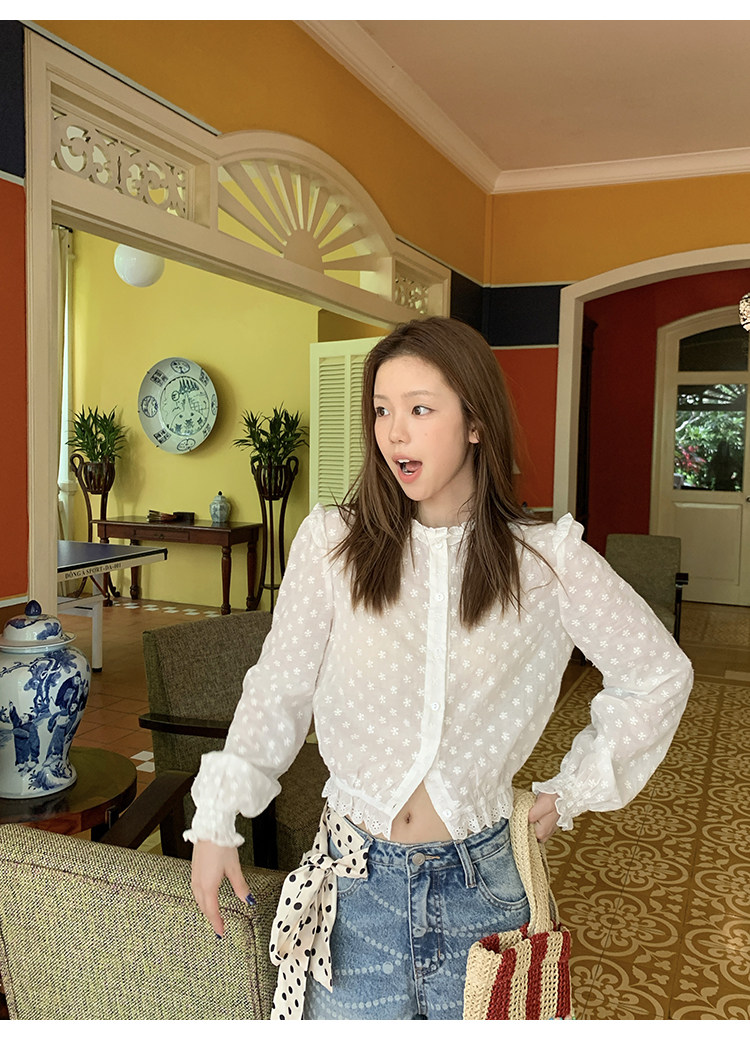 Tuuuh рубашка женская с французским кружевом круглый вырез длинный рукав весенняя новинка блузка базовая