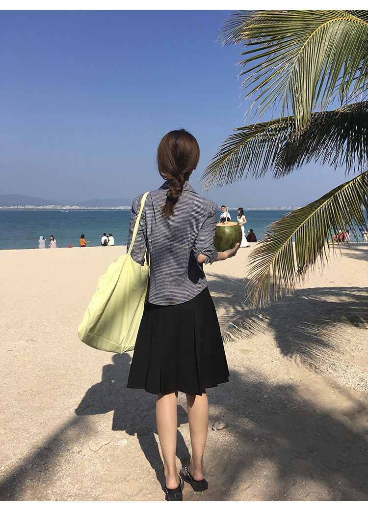 Tuuuh рубашка женская с рукавами три четверти отложным воротником весна-осень корейский стиль повседневная стройнящая универсальная в клетку