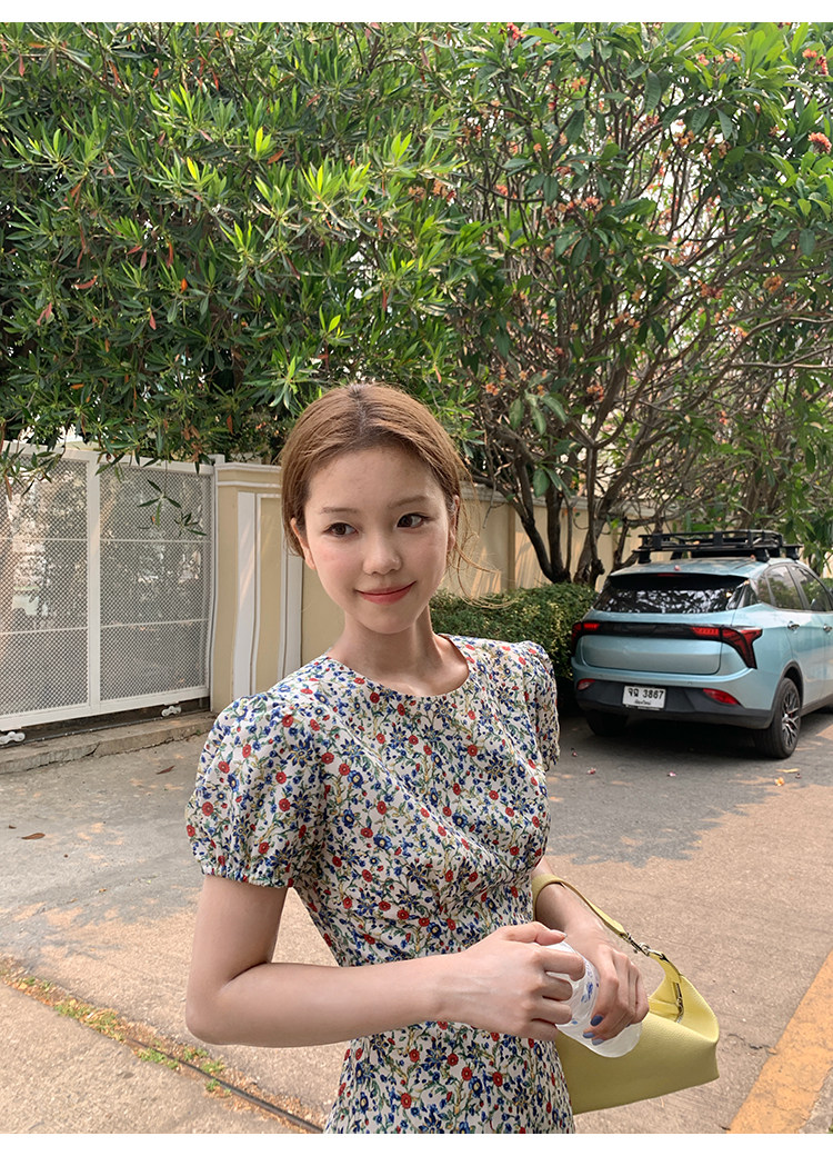 Tuuuh летнее платье с французским цветочным принтом, винтажное приталенное короткое А-силуэта с короткими рукавами для женщин