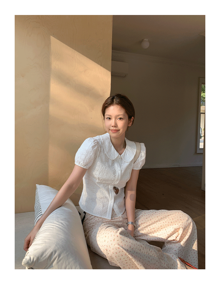 Tuuuh блузка белая с кукольным воротником и рукавами-буфами женская весна-лето французская кружевная жаккардовая милая рубашка