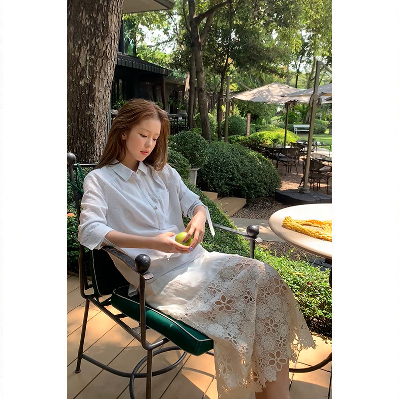 Tuuuh юбка полусолнце женская с высокой талией средней длины А-силуэт молочно-белая с кружевными цветочными вставками