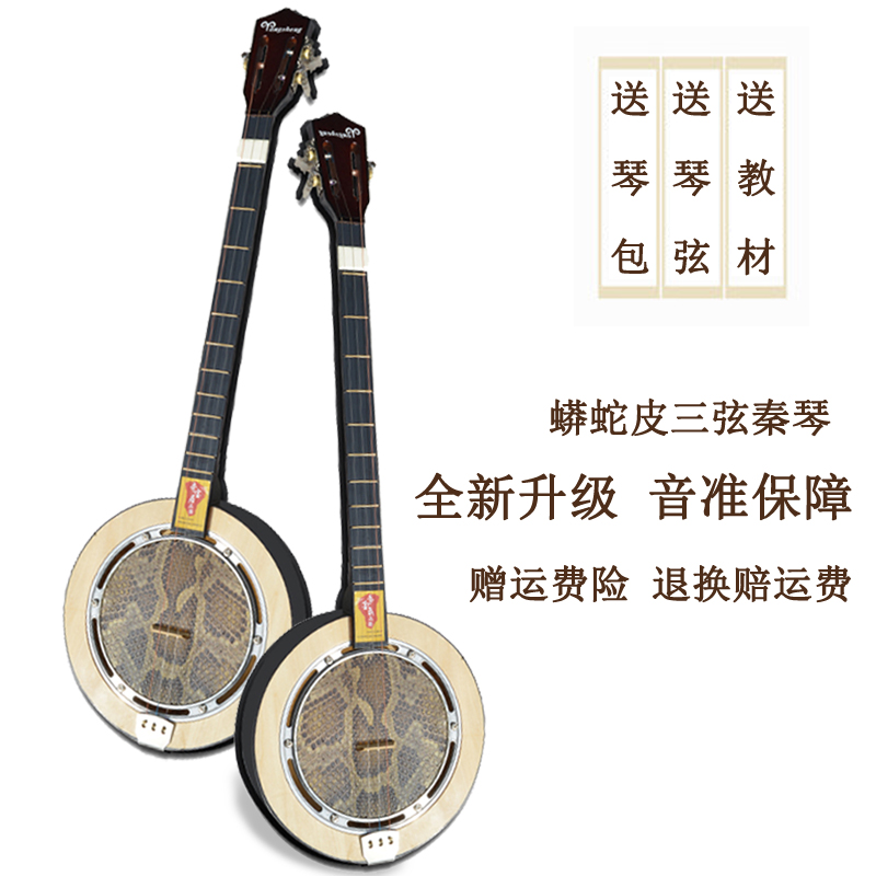 Qin instrument, round piano, three string, Mang snake skin, folk plucked instrument accompaniment, folk instrument accessories, piano bag, Sanxuan