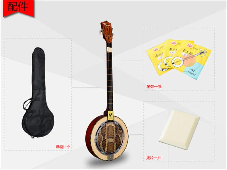 Nhạc cụ Qinqin tròn ba dây da trăn dân gian gảy nhạc cụ đệm nhạc cụ quốc gia phụ kiện đàn piano túi ba bí ẩn - Nhạc cụ dân tộc