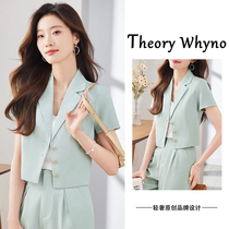 THEORY WHYNO Light luxury high-end short-sleeved suit jacket for women summer thin high-end short suit suit