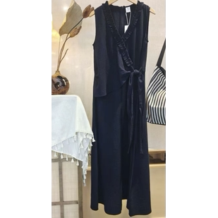 2026 Summer New Style Sleeveless Ruffled Waist-Cinching Tie-Up Mid-Length Women's Dress