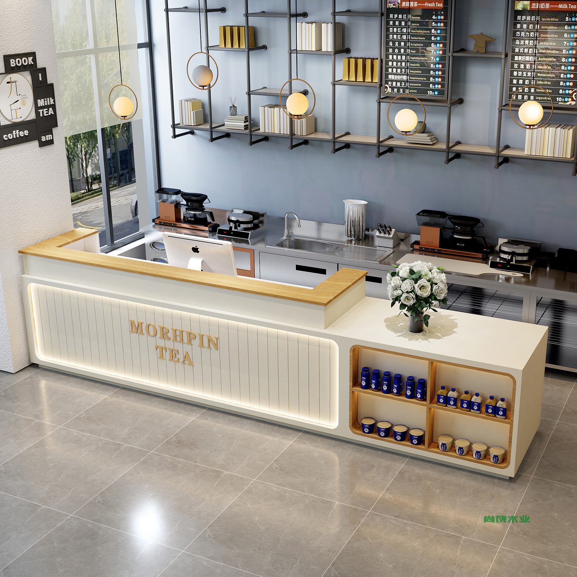 Simple coffee shop milk tea shop bar counter company front desk baked fruit clothing store cash register beauty salon reception desk