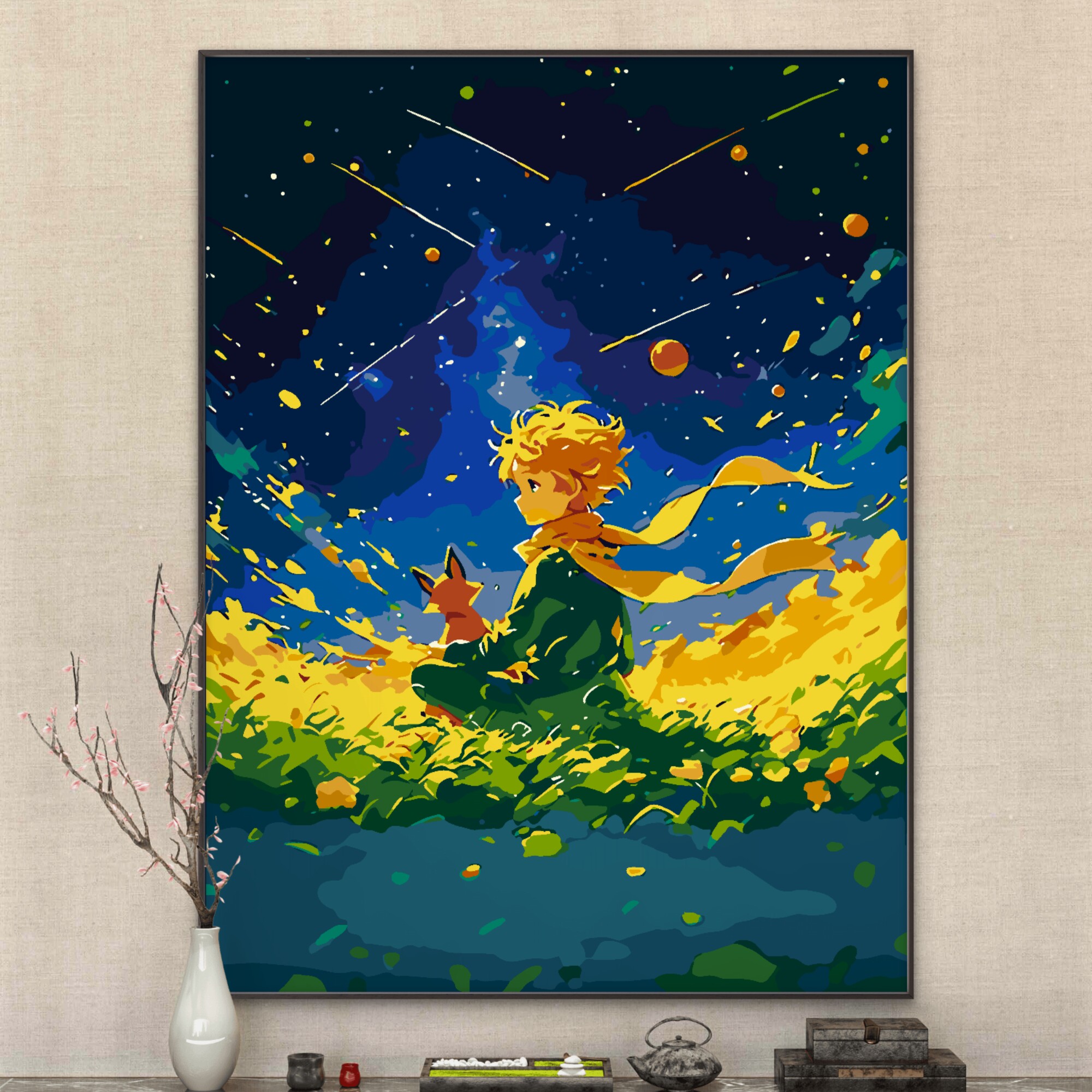 油画原画　30cm 「格子小人」 送给孩子的最佳礼物？小王子数字油画DIY，全家一起享受的艺术时光