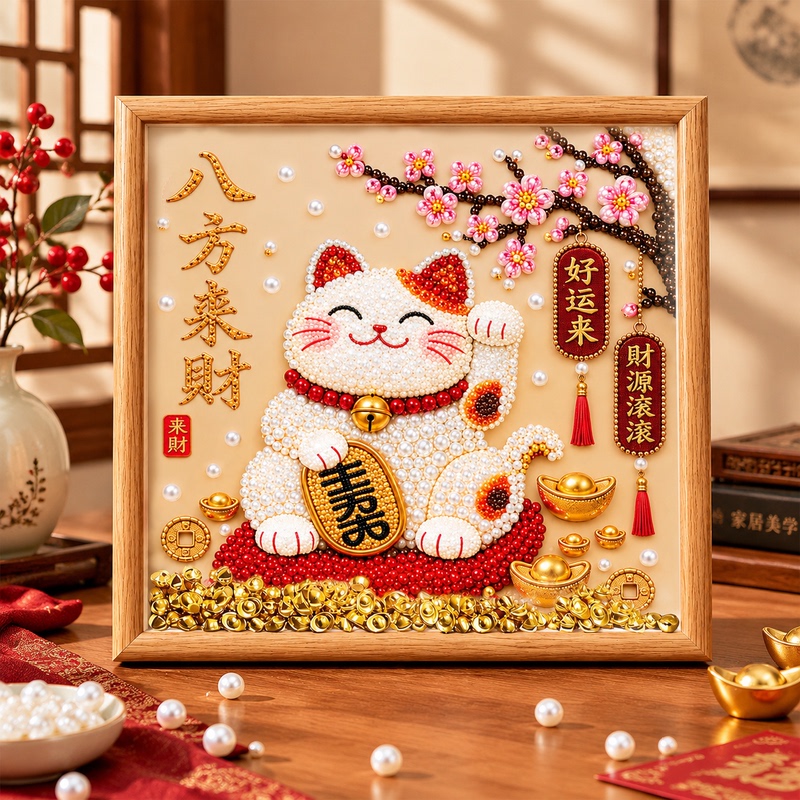 Lucky Cat Pearl Diamond Painting DIY Handmade Material Kit Complete Set 2026 New Model Lucky Cat Ornament Decorative Painting
