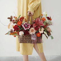 Dongfangjia wide wood chip woven oval extra large portable flower basket to store green plants waterproof flower basket succulent M2