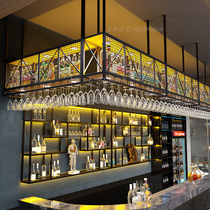 Bar wine rack hanging rack hanging cabinet iron red wine goblet upside down hanging wine cabinet restaurant bar hanging storage rack