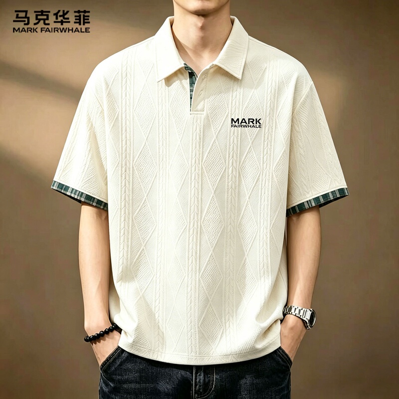 Mark Hua Fei Men's Short-Sleeve Polo Shirt T-Shirt 2026 New American Style Trendy Brand Lapel High-End Unique Top Mark Hua Fei Men's Short-Sleeve Polo Shirt T-Shirt 2026 New American Style Trendy Brand Lapel High-End Unique Top