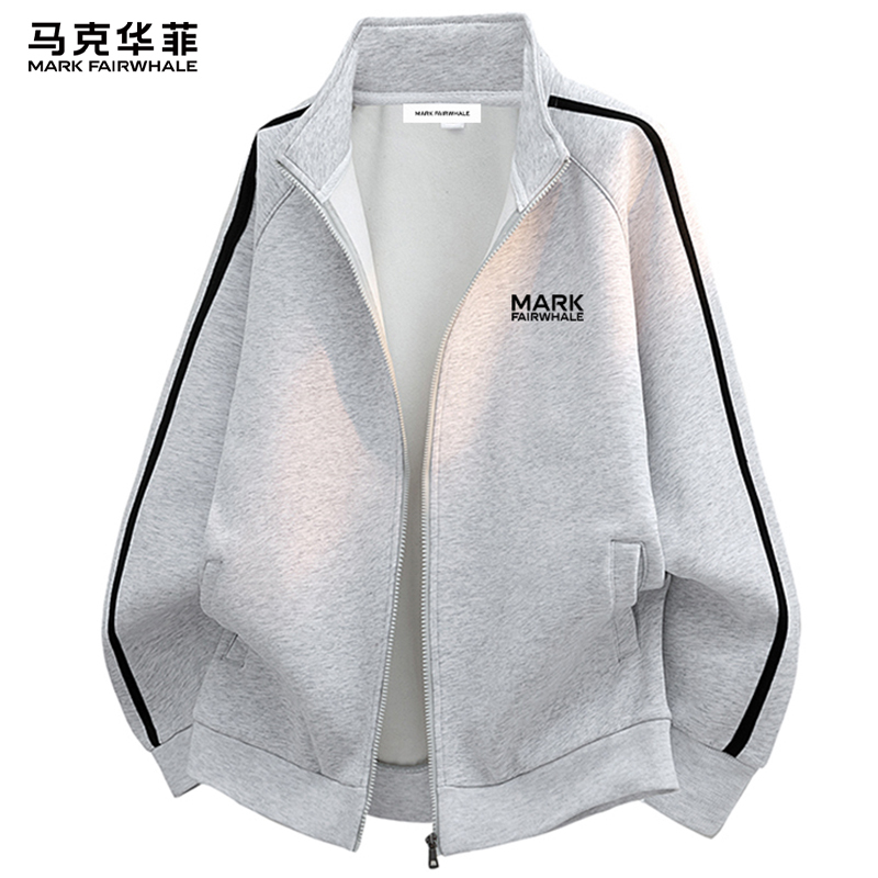 Mark Huafei American-Style Stand-Up Collar Jacket Men's Outerwear 2026 New Casual Sports Trendy Brand Cardigan Sweatshirt