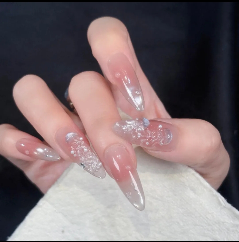 〖New Product〗 Fantasy Jellyfish〗 Light Therapy Nails Silver Cat Eye Mold Carving Fantasy Jellyfish Pure Handmade Wearable Nails