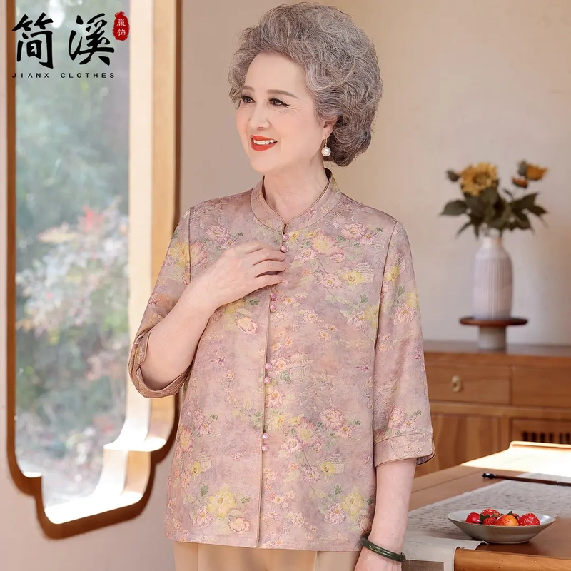 Jianxi Elderly Women's Spring Fashion Shirts 2026 Spring/Summer High-End Chinese Style Grandma Blouses Tops