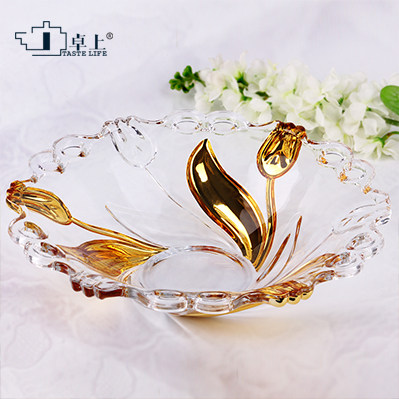 Eurostyle Crystal Glass Fruit Pan Golden Tulip Fruit Pan Creative Stylish Living Room Tea Table Fruit Pan Home