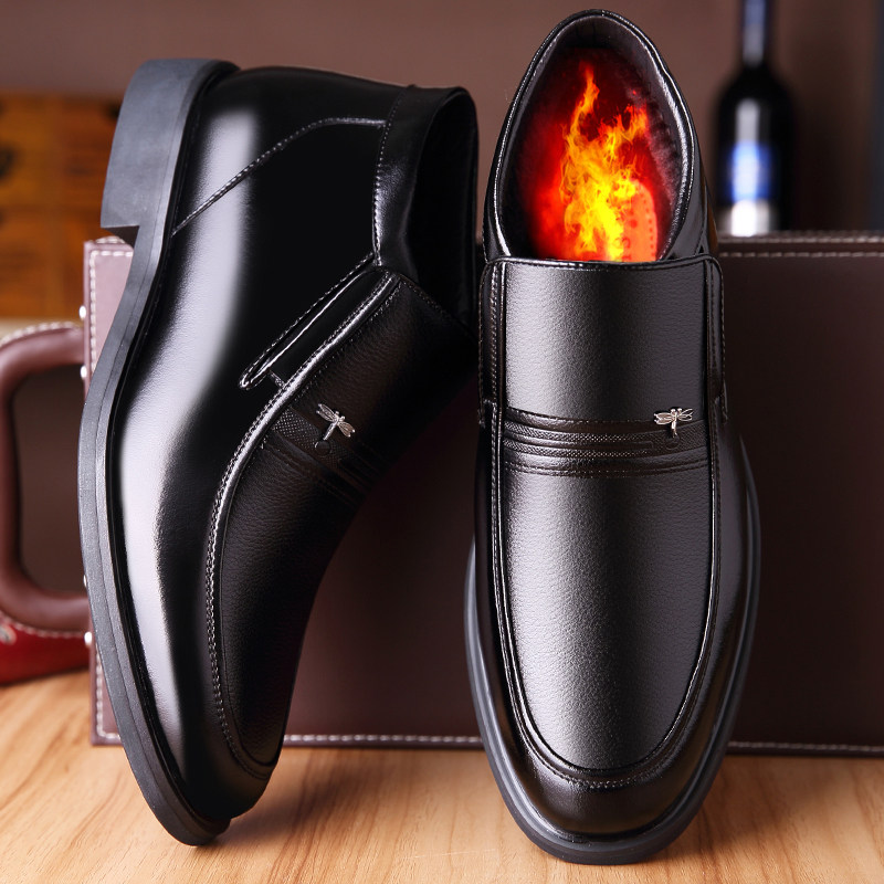 Winter men cotton shoes plus suede warm thickened high cylinder cotton leather shoes men genuine leather casual middle-aged and old daddy shoes