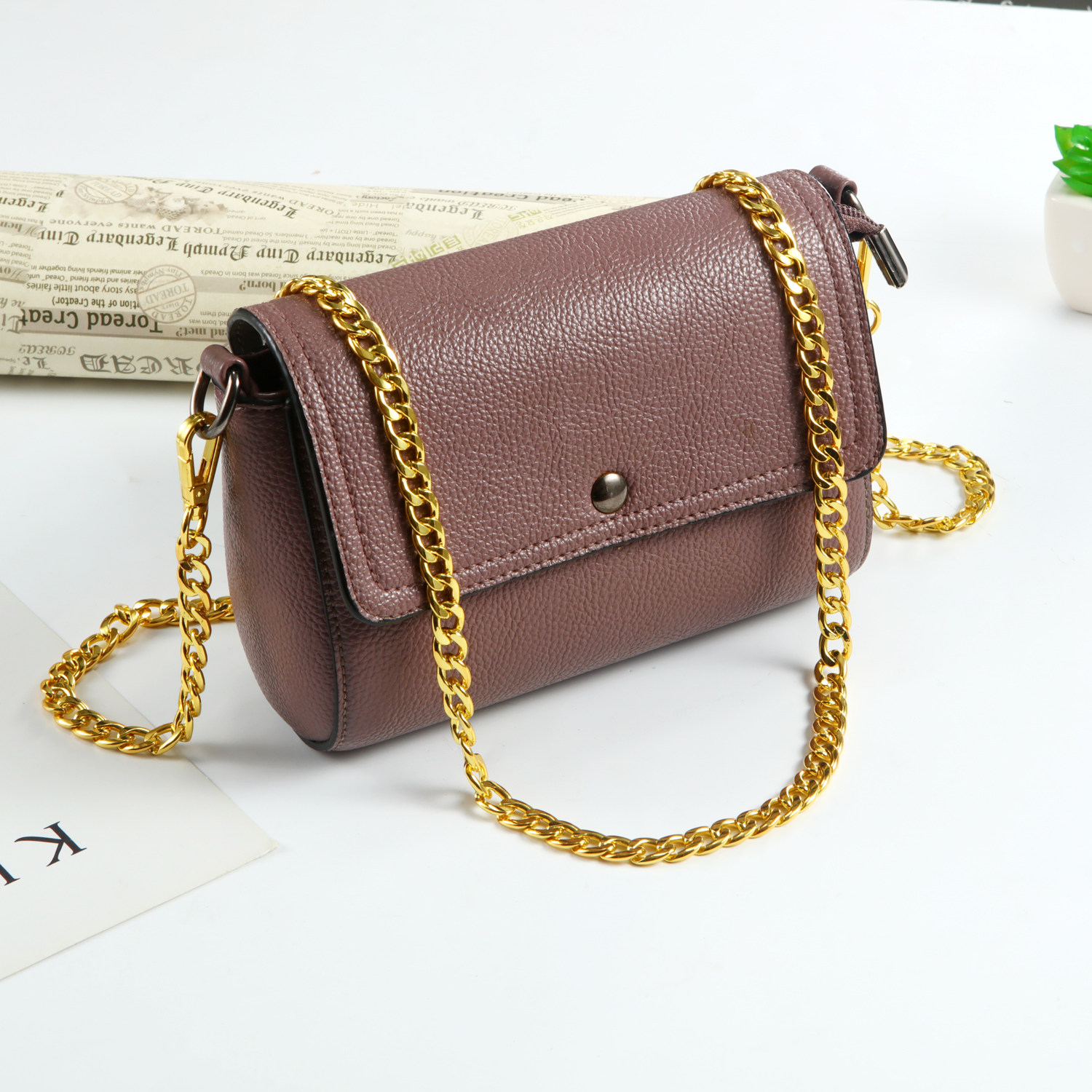 Women's bag chain strap accessories single shoulder strap oblique backpack strap single buy metal round flat chain all-match