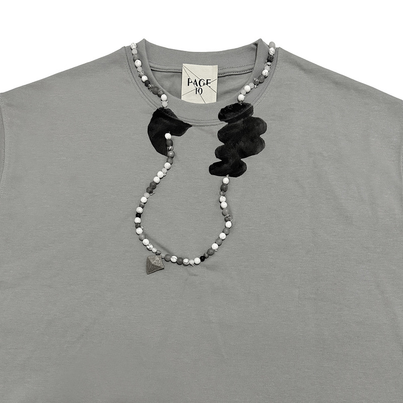 Page10 Self-Designed Hand-Painted Gesture Stone Necklace Decoration Heavyweight Small Neckline Loose Pure Cotton Short-Sleeve T-Shirt Page10 Self-Designed Hand-Painted Gesture Stone Necklace Decoration Heavyweight Small Neckline Loose Pure Cotton Short-Sleeve T-Shirt