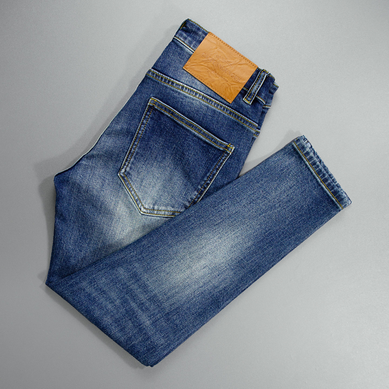 Classic, Stylish and Durable ~ Men's Blue Washed Stretch High-Quality Trendy Slim-Fit Skinny Jeans