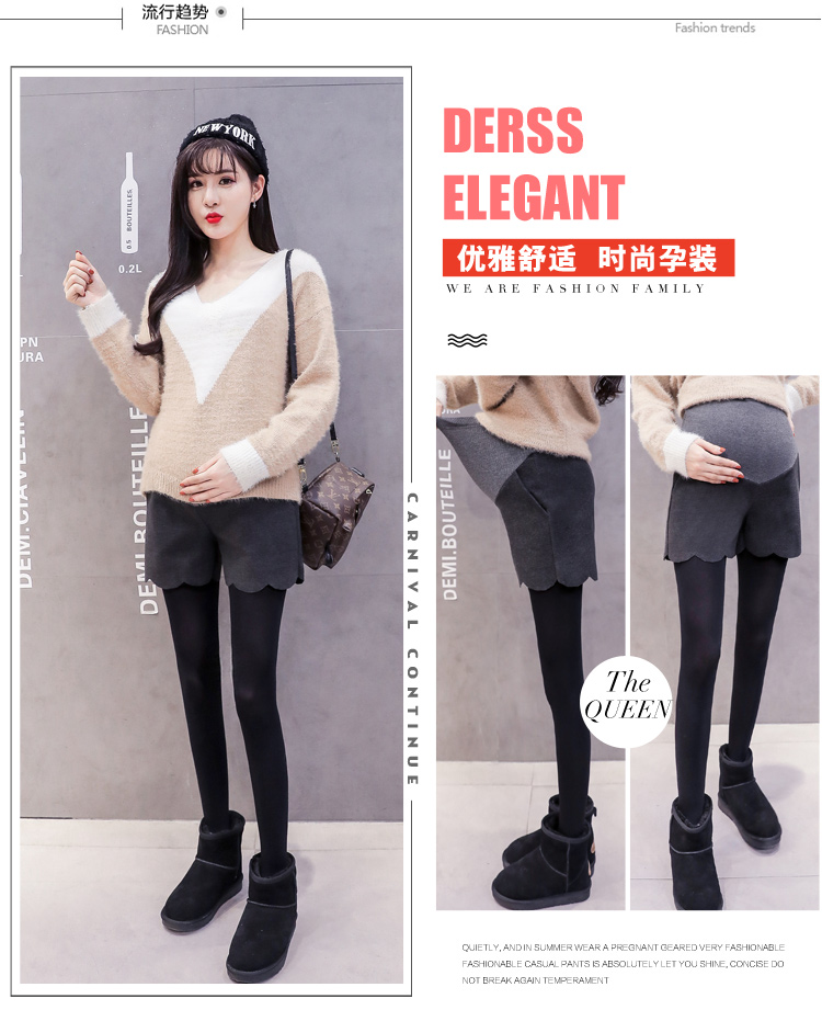 Phụ nữ mang thai XL mùa thu và quần short mùa đông mới khởi động quần hoang Phụ nữ mang thai quần len cao eo nâng bên ngoài mặc thủy triều 200 kg quần cho bà bầu